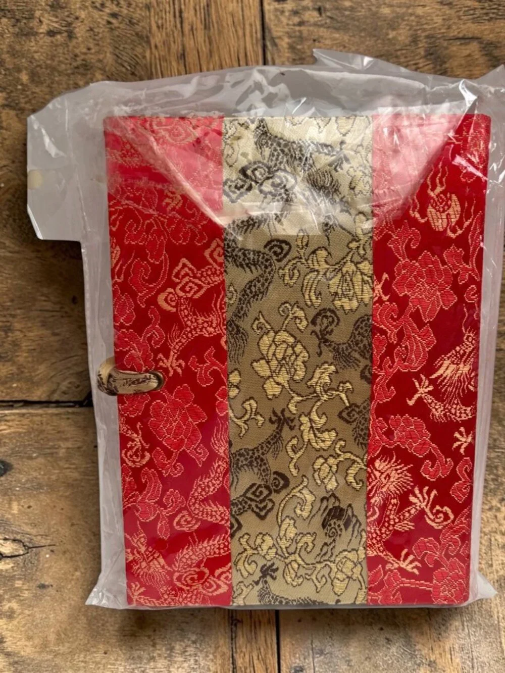 Traditional Red & Gold Oriental Fabric Notebook With Lined Pages Button Closure
